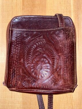 Hand tooled leather purse with floral design